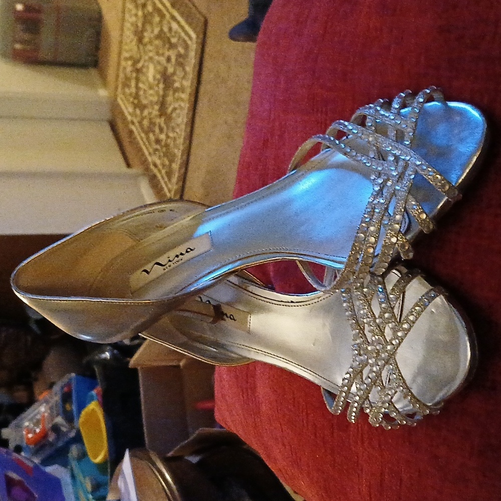 Strappy Silver Heels with Crystal Accents